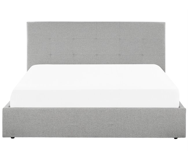 Beliani Cama com armazenamento Poliéster LORIENT 177x216 Cinza Claro