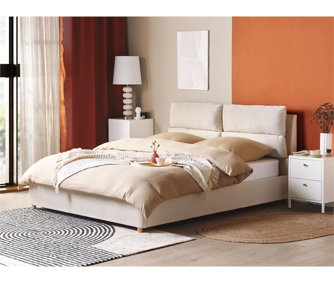 Beliani Cama com estrado Veludo BATILLY Bege