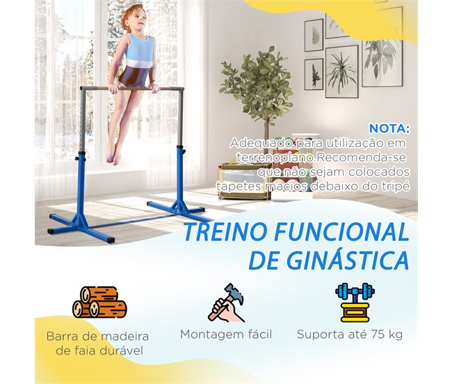 Barra de Ginástica Aço e Madeira de Faia HOMCOM Azul