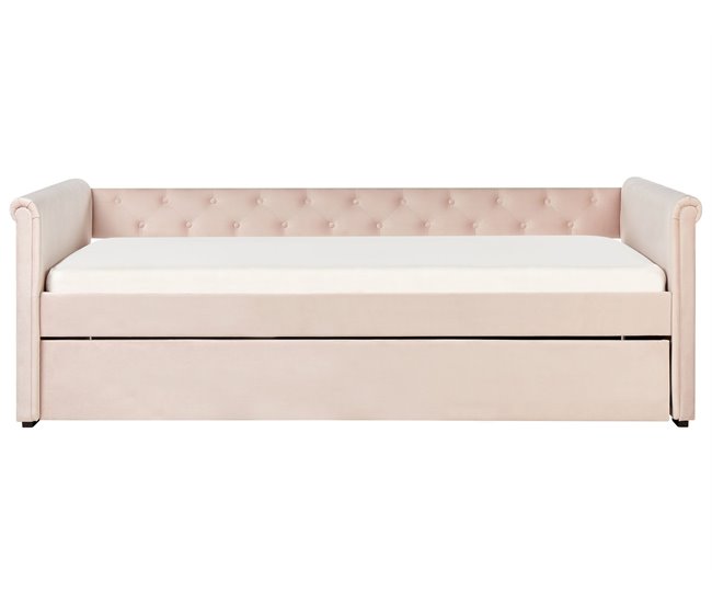 Beliani Cama com estrado Veludo LIBOURNE 102x220 Rosa Talco