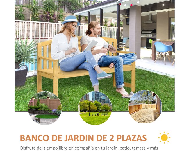 Banco de Exterior Madeira de Abeto Outsunny 143x51 Laranja