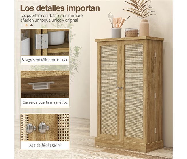 Armário para Cozinha MDF e Vime HOMCOM, casa - cozinha Castanho