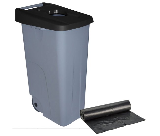 WELL HOME Recipiente Aberto 110L Verde Alt.88cm+10 sacos de lixo 120L Azul