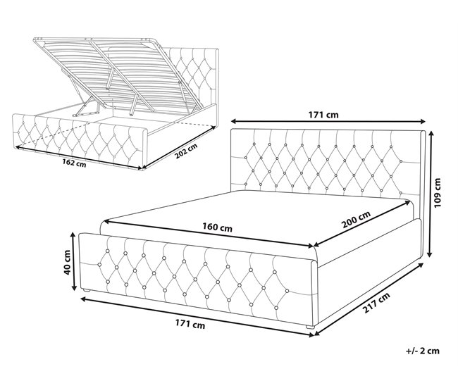 Beliani Cama con almacenaje Terciopelo AMIENS 171x217 Cinza Escuro