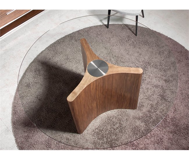 ANGEL CERDA Tabela de jantar redonda vidro temperado e nogueira 150x150 Nogal