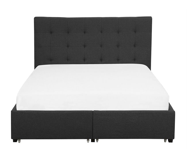 Beliani Cama com armazenamento Poliéster ROCHELLE 153x213 Cinza Escuro