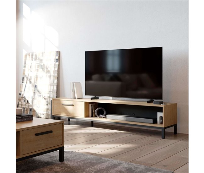 Sala de estar moderna Sala de jantar Banco Armário de TV 1 gaveta 1 porta Carvalho