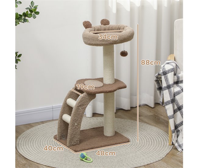 Arranhador para Gatos Melamina de Madeira e Juta; PawHut Castanho
