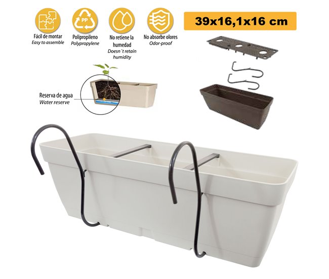 Jardineiro de 40 cm com suporte de fixação curva Branco