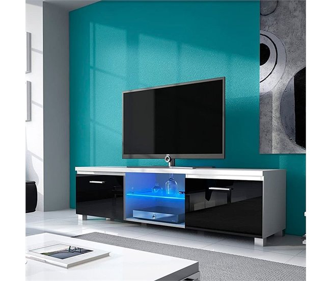  Armário de TV LED 150 Branco/ Preto