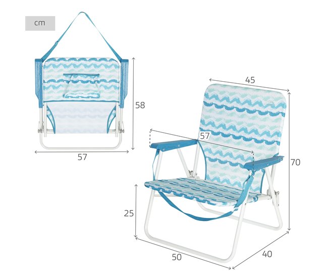Aktive Cadeira de praia dobrável com encosto baixo e bolso para as costas Azul