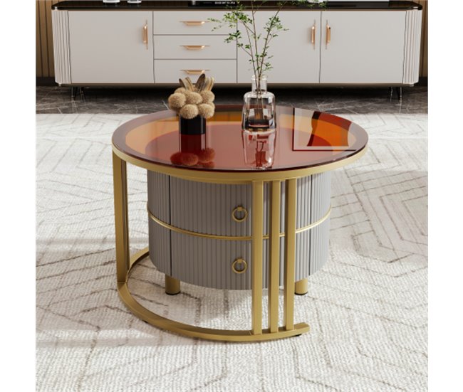 2 em 1, mesa de centro, mesa de apoio, gaveta 70x70 Cinza