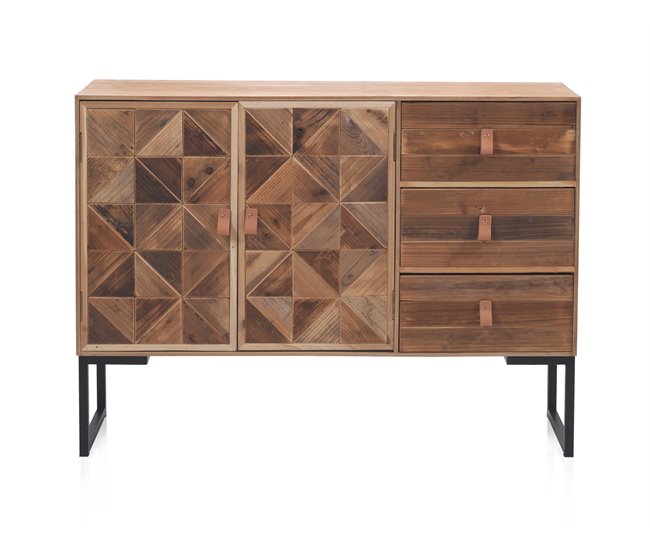 Aparador De Chapa De Fresno, Frontis De Madera Reciclada Con Base De Metal 110 Madeira