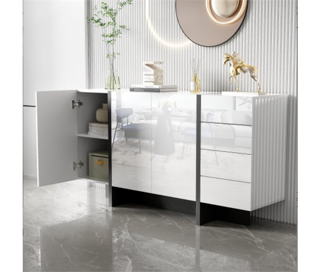 Aparador, 2 portas, 4 gavetas, sala de estar, sala de jantar Branco