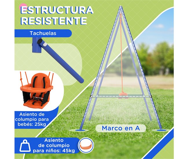 Baloiço para Crianças Metal, PE Outsunny Laranja