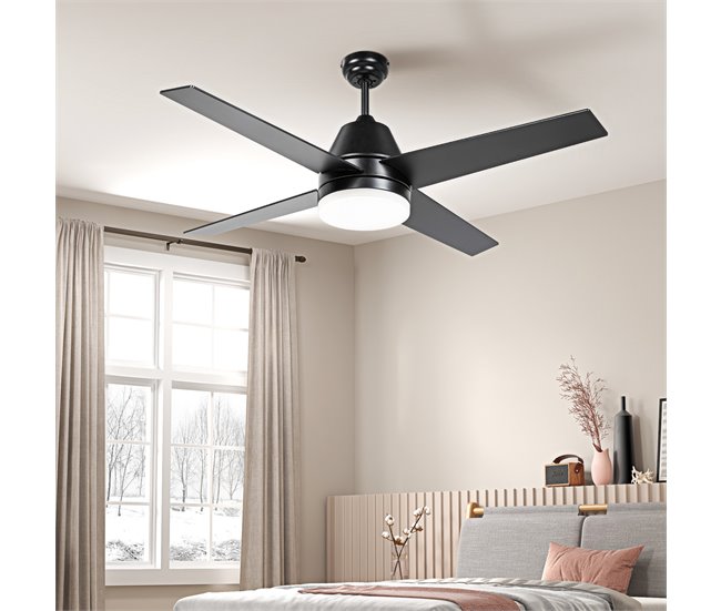 Ventoinha de Teto com Luz MDF, Acrílico HOMCOM Preto