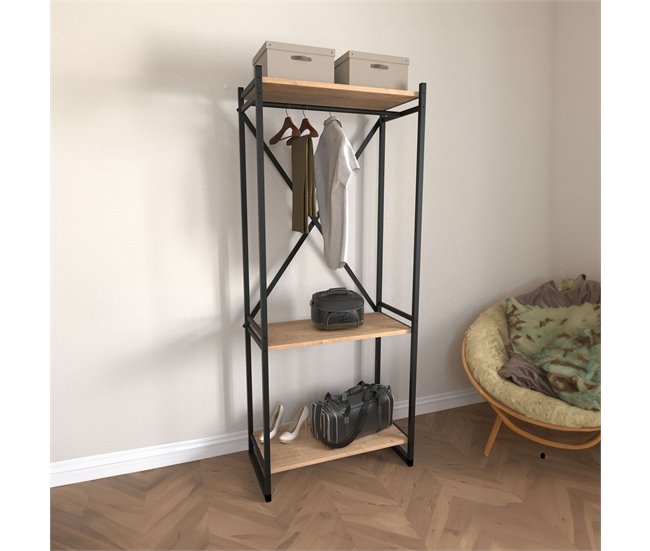 Cabide Rus e design elegante em metal Preto/ Madeira