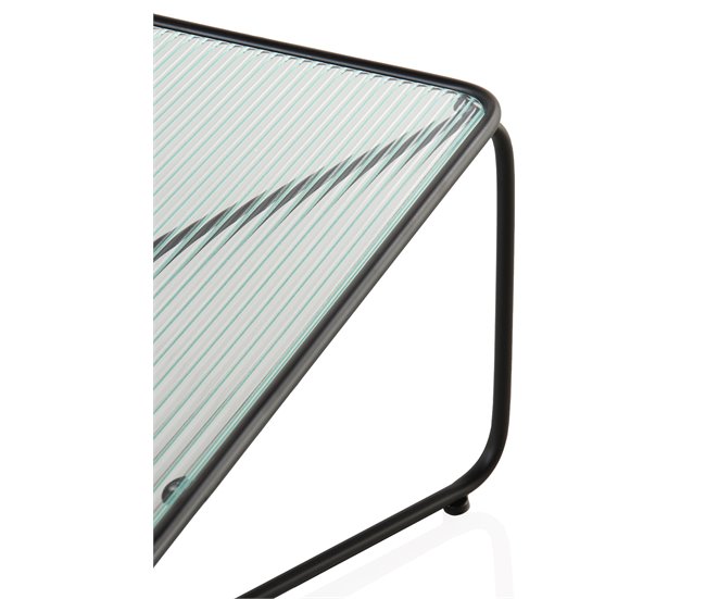 Mesa de centro de metal com tampo de vidro Preto