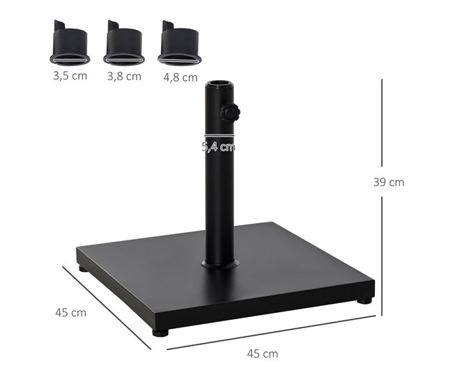Base Chapéu de Sol com Roda Aço Outsunny 45x45 Preto