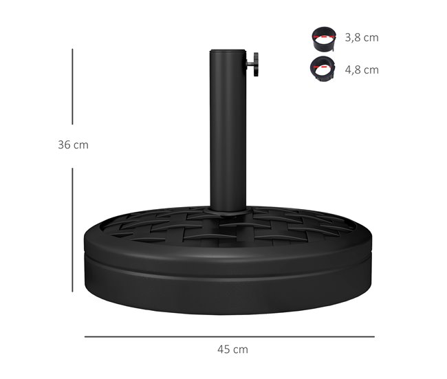 Base Chapéu de Sol HDPE, concreto, aço Outsunny Preto