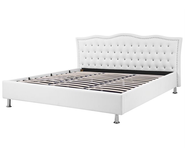 Beliani Cama con almacenaje Piel sintética METZ 212x215 Branco