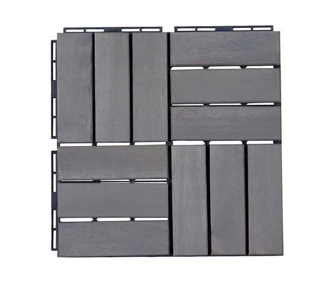 Conjunto de 10 ladrilhos Alliste click 12 ripas acácia/plástico Cinza