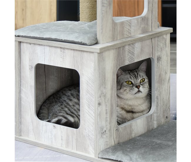 Arranhador para Gatos Aglomerado de Madeira, Pelúcia e Juta Cinza