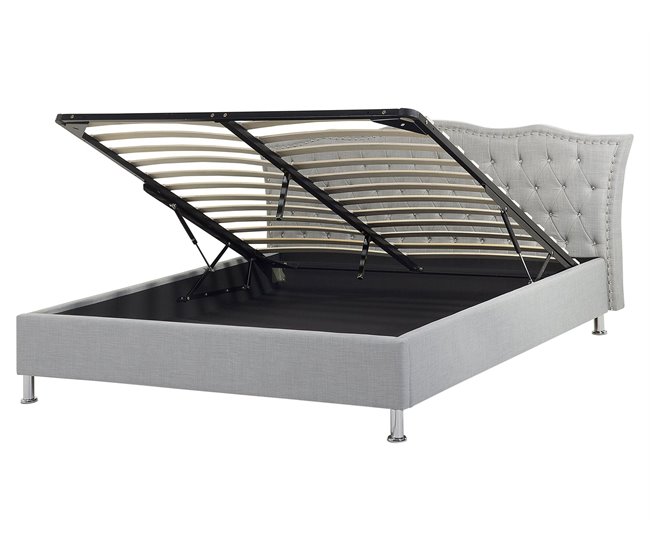Beliani Cama com armazenamento Poliéster METZ 192x215 Cinza Claro