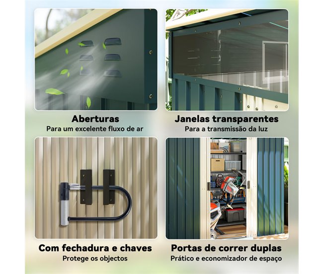 Abrigo de Jardim Aço Galvanizado Outsunny Verde