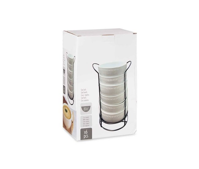 Conjunto de 6 taças em porcelana 800ml + suporte coleção VESSIA Branco