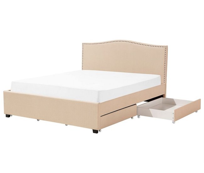 Beliani Cama com armazenamento Poliéster MONTPELLIER 187x213 Bege