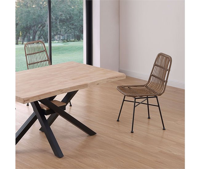 Pacote de 4 cadeiras de jantar modernas de vime e metal Castanho