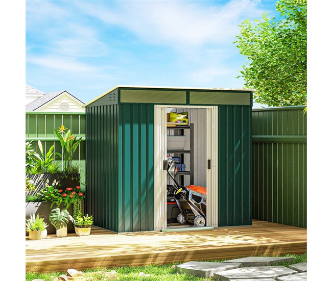 Abrigo de Jardim Aço Galvanizado Outsunny Verde