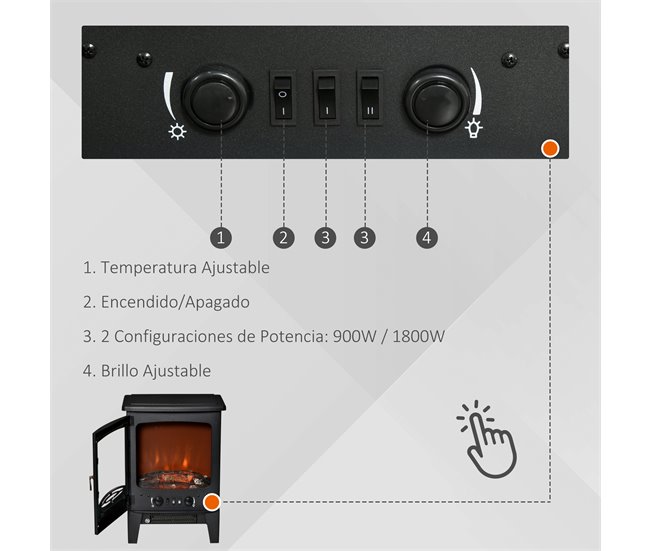 Lareira Elétrica Aço, ABS, Vidro Temperado HOMCOM Preto