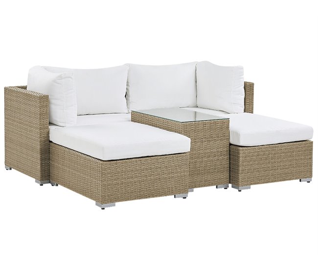 Beliani Conjunto lounge Ratan sintético NOTO Branco/ Bege