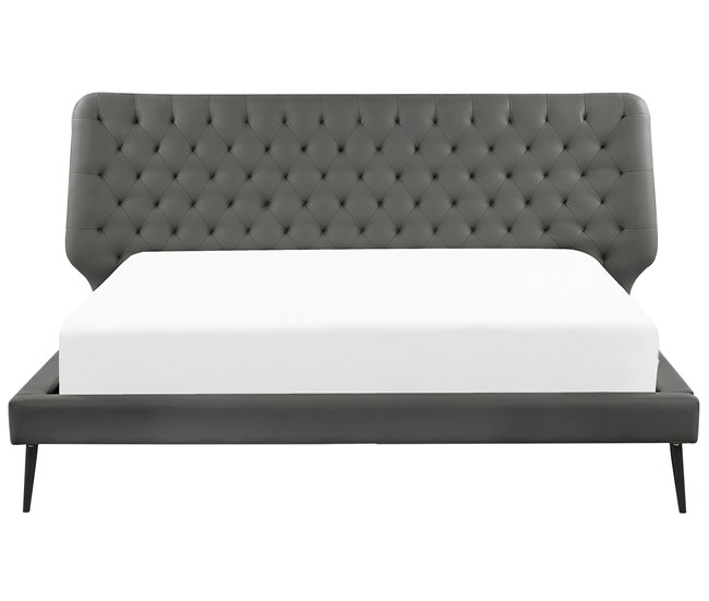 Beliani Cama com estrado Pele sintética ESSONNE 228x219 Cinza
