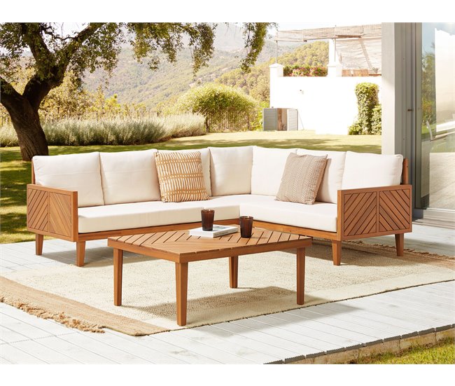 Beliani Conjunto lounge Madeira de acácia BARATTI Bege