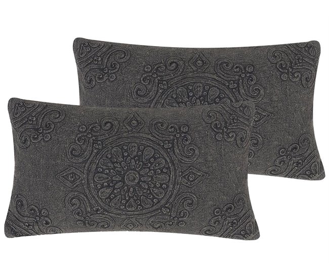 Beliani Almofada decorativa VELOOR Cinza Escuro