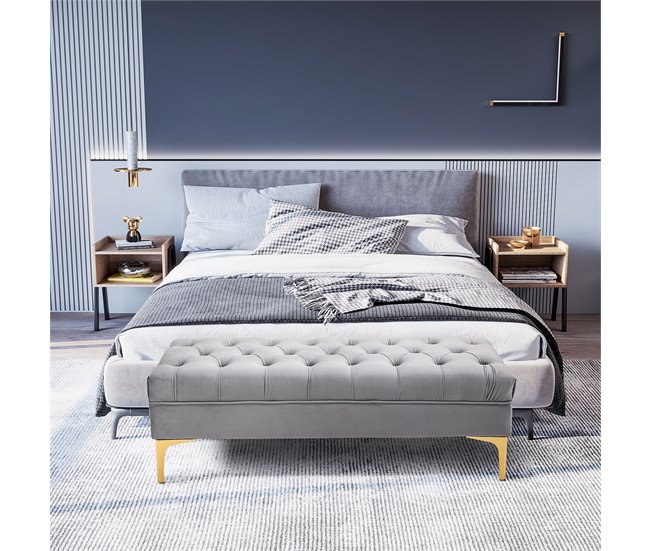 Banco de Pé de Cama Poliéster, espuma e metal HOMCOM Cinza