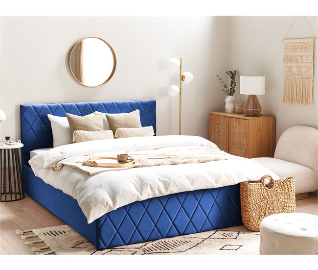 Beliani Cama com estrado Veludo ROCHEFORT 170x214 Azul Marino