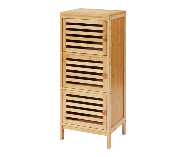 Armário lateral Ypäjä com 3 portas Bambu 82 x 33 x 27 cm Natural