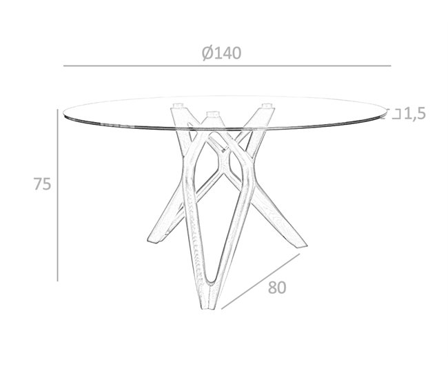 ANGEL CERDA Tabela de jantar redonda vidro temperado e nogueira 140x140 Nogal