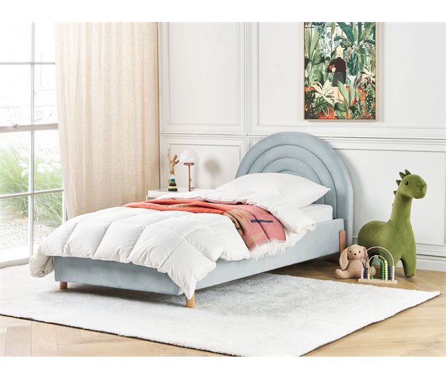 Beliani Cama com estrado Veludo ANET 100x216 Azul Claro