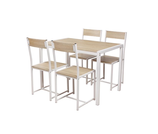 Conjunto de mesa e 4 cadeiras COMET Natural/ Branco