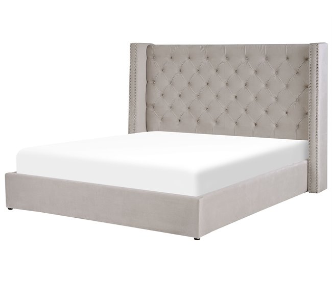 Beliani Cama com armazenamento Veludo LUBBON 210x217 Cinza Claro