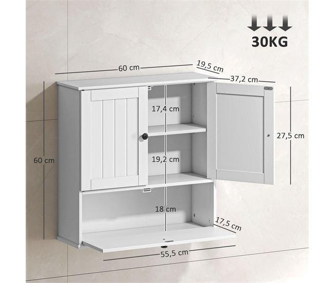 Armário de Parede Casa de Banho MDF HOMCOM, casa - casa de banho Branco