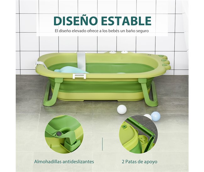 Banheira Dobrável para Bebé PP, TPE HOMCOM Verde