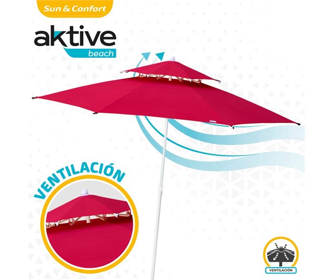 Guarda-sol octogonal de com teto duplo e proteção UV35 + Aktive Beach Vermelho