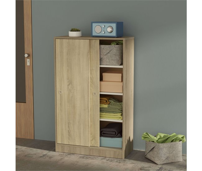 Armário auxiliar baixo Turin com 2 portas e 3 prateleiras Madeira Clara