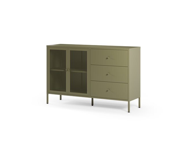 Aparador FAYNA com 2 portas 3 gavetas cor verde Verde